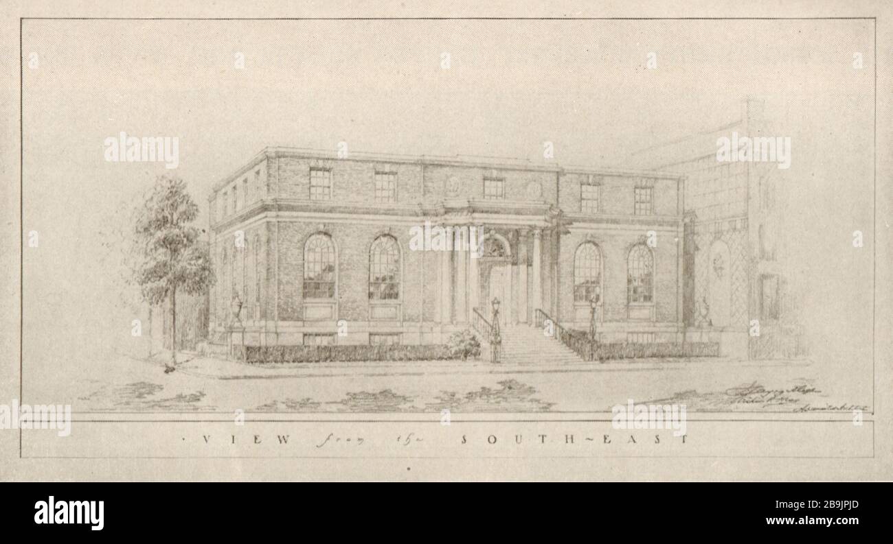 Design Nr. 8. New Bergen Branch Library Building, Jersey City, New Jersey. Blick aus Richtung Südosten. J.L. Mills und A. P. Hess, Architekten (1921) Stockfoto
