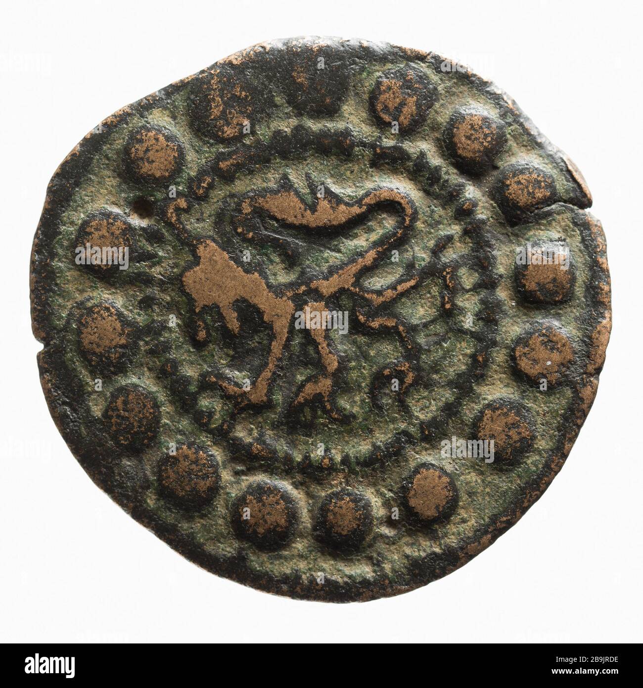 Token Lombardwolf (?) Anonyme aus dem 13. Bis 15. Jahrhundert. "Jeton lombard au loup (?) Grassierend, XIII-XVe siècle'. Cuivre. 1200-1400. Paris, musée Carnavalet. Stockfoto