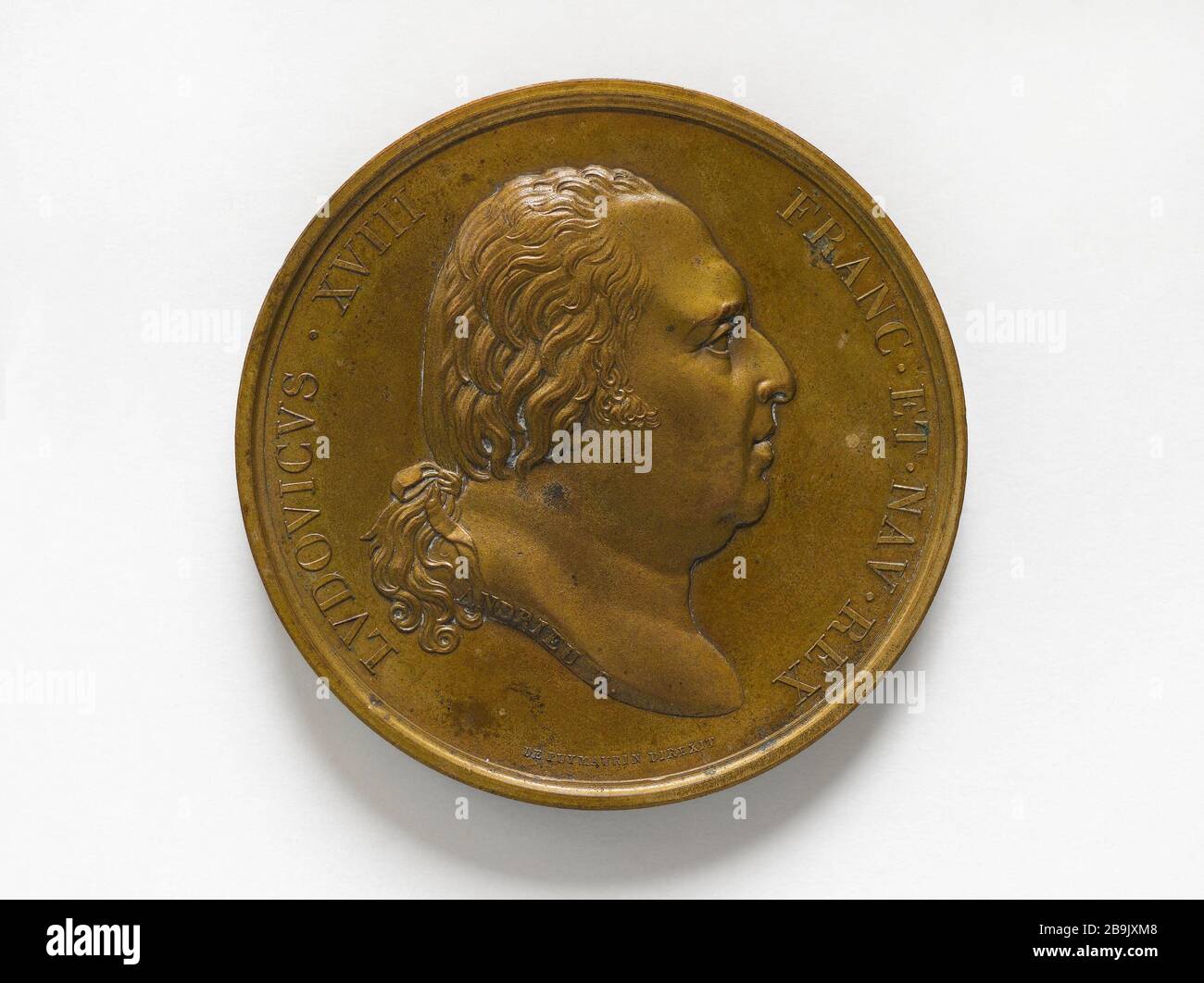 Ägyptisches Museum im Louvre, 1822 Bertrand Andrieu (1761-1822) et Alexis-Joseph Depaulis (1790-1867). Portrait de Louis XVIII, roi de France et de Navarra. (Gesicht: Musée égiyptien au Louvre). Bronze. 1822. Paris, musée Carnavalet. Stockfoto