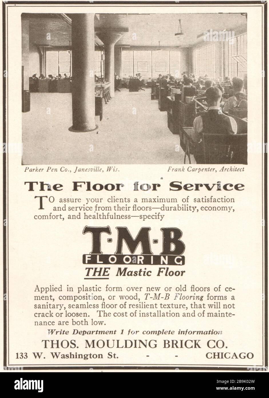 Parker Pen Company, Janesville, Wisconsin. T.M.B. Bodenbelag, der Fußboden aus Dichtmasse. Thos. Molding Brick Co., 133 W. Washington St, Chicago (1922) Stockfoto