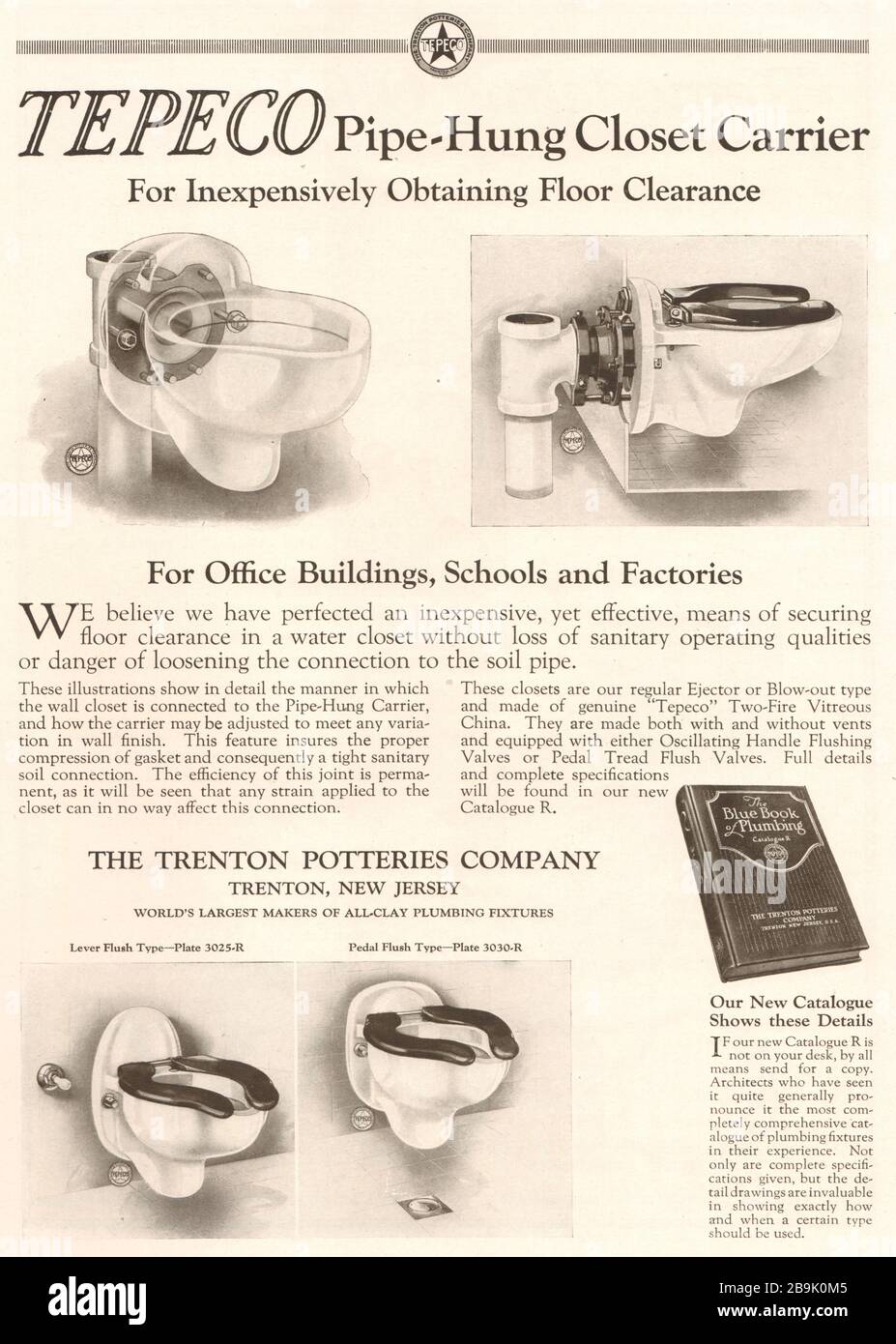 Tepeco wandschrank mit Rohraufhängungshalterung. The Trenton Potteries Company, Trenton, New Jersey (1922) Stockfoto