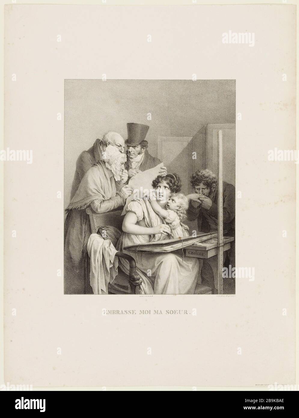 KÜSSEN SIE MICH, MEINE SCHWESTER Louis Boilly (1761-229) und Godefroy Engelmann (1788-329). "Embrasse-moi mA soeur". Lithographie. Paris, musée Carnavalet. Stockfoto