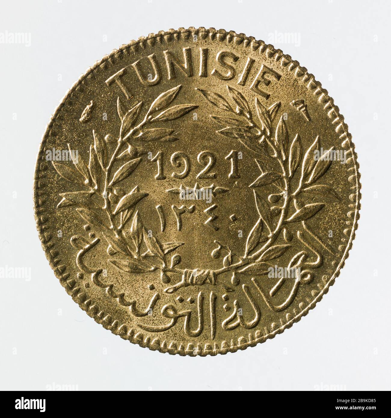 Teil 1 Franc Bronze Aluminium des französischen Protektorats in Tunesien, 1921 pièce de 1 Franc en Bronze d'Aluminium du Protectorat français en Tunisie, 1921. Bronze d'Aluminium. 1921. Paris, musée Carnavalet. Stockfoto