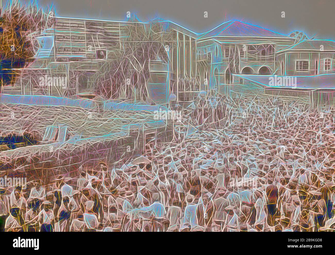 Jüdische Protestdemonstrationen gegen das Palästina-Weißbuch vom 18. Mai 1939. Überfüllte Szene außerhalb des Edsen-Kinos, die eine Ansprache von Herrn Ben-Zvi hörte, die über Lautsprecher [Jerusalem] zu hören war. 1939, Jerusalem Stockfoto