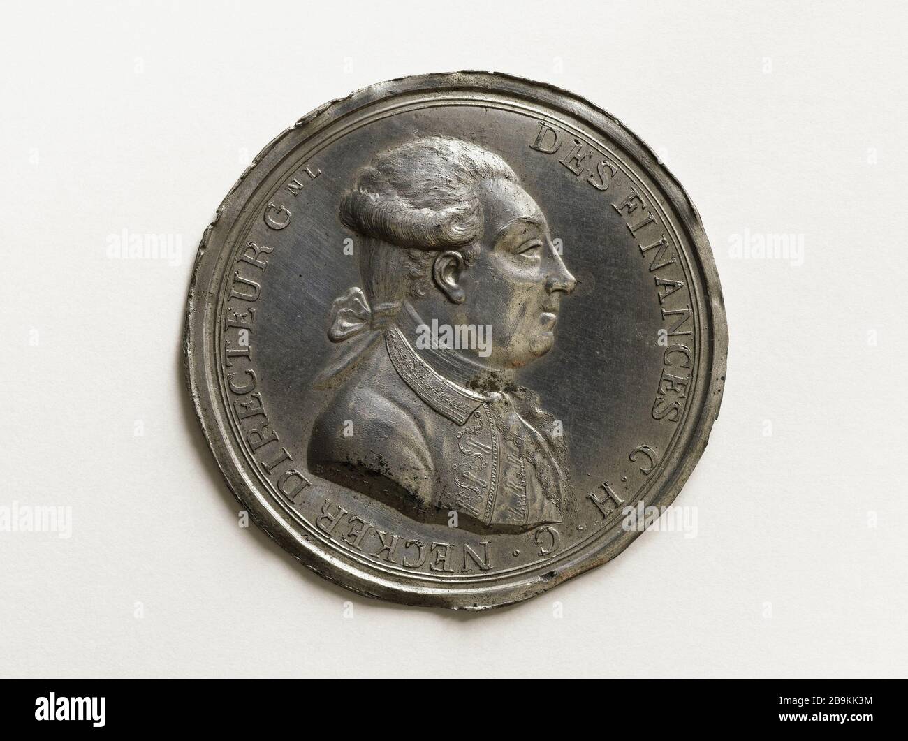 Jacques Necker (1732-1804), CEO des königlichen Schatzamtes (1776-1775), Generaldirektor der Finanzen (1777-178988-1789), ehemaliger Finanzminister (1789-1810), 1804 Etienne Montagny (1816-1895). Jacques Necker (1732-1804), Directeur général du Trésor Royal (1776-1777), Directeur général des Finances (1777-1783, 1788-1789), Premier ministre des finances (1789-1810), 1801. Cuivre argenté, im Jahre 1804. Paris, musée Carnavalet. Stockfoto