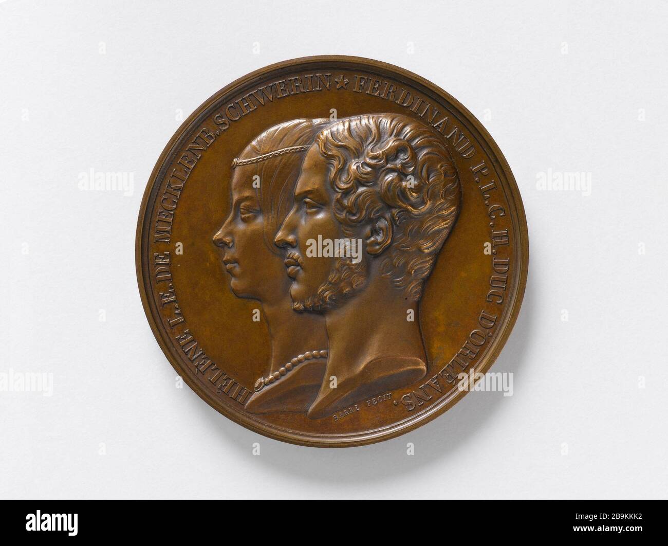 Ehe des Herzog von Orleans und der Prinzessin Helen von Mecklenburg-Vorpommern, 30. Mai 1837 Jacques-Jean Barre (1793-1855). Mariage du duc d'Orléans et de la princesse Hélène de Meklembourg-Schwerin, 30 Mai 1837. Bronze. Paris, Musée Carnavalet. Stockfoto