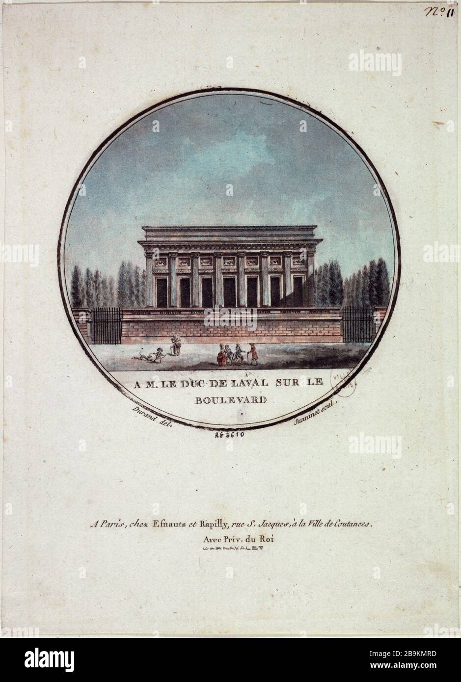 MONSIEUR LE DUC DE LAVAL AUF DEM BOULEVARD Jean-François Janinet (1752-1814). 'A Monsieur le Duc de Laval sur le Boulevard'. Tiefdruck. Paris, musée Carnavalet. Stockfoto
