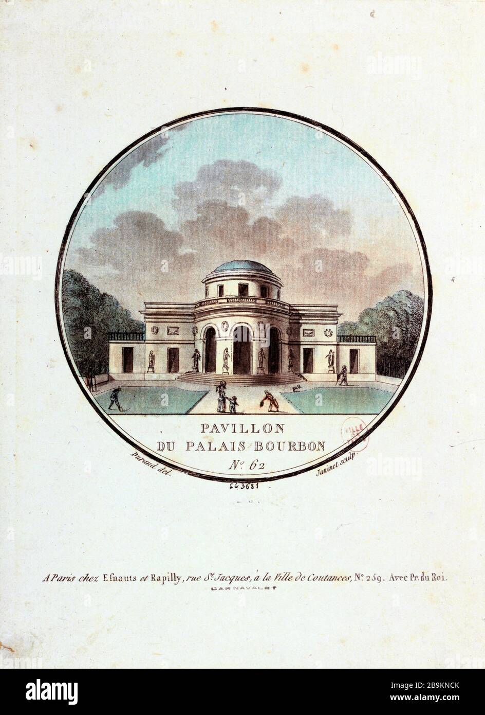 BOURBON-PALAST-PAVILLON Jean-François Janinet (1752-1814). Pavillon du Palais Bourbon. Tiefdruck. Paris, musée Carnavalet. Stockfoto