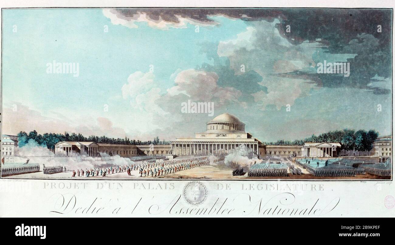 PROJEKT EINES PALAST DER LEGISLATIVE Jean-François Janinet (1752-1814)/Gilbert. "Projeet d'un Palais de législature". Tiefdruck. Paris, musée Carnavalet. Stockfoto