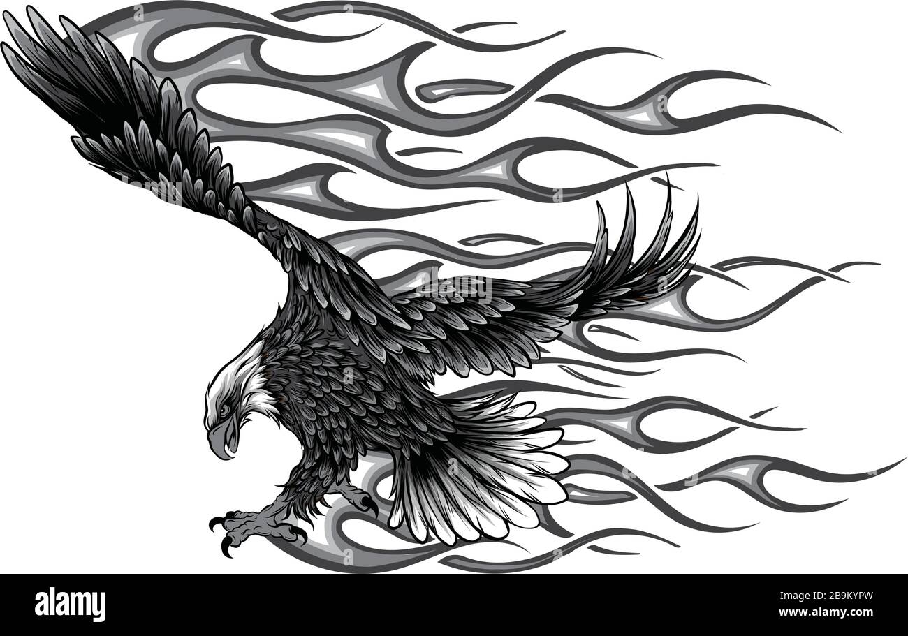 Flaming Eagle - Fahrzeuggrafik. Bereit zum Schneiden von Vinyl. Stock Vektor