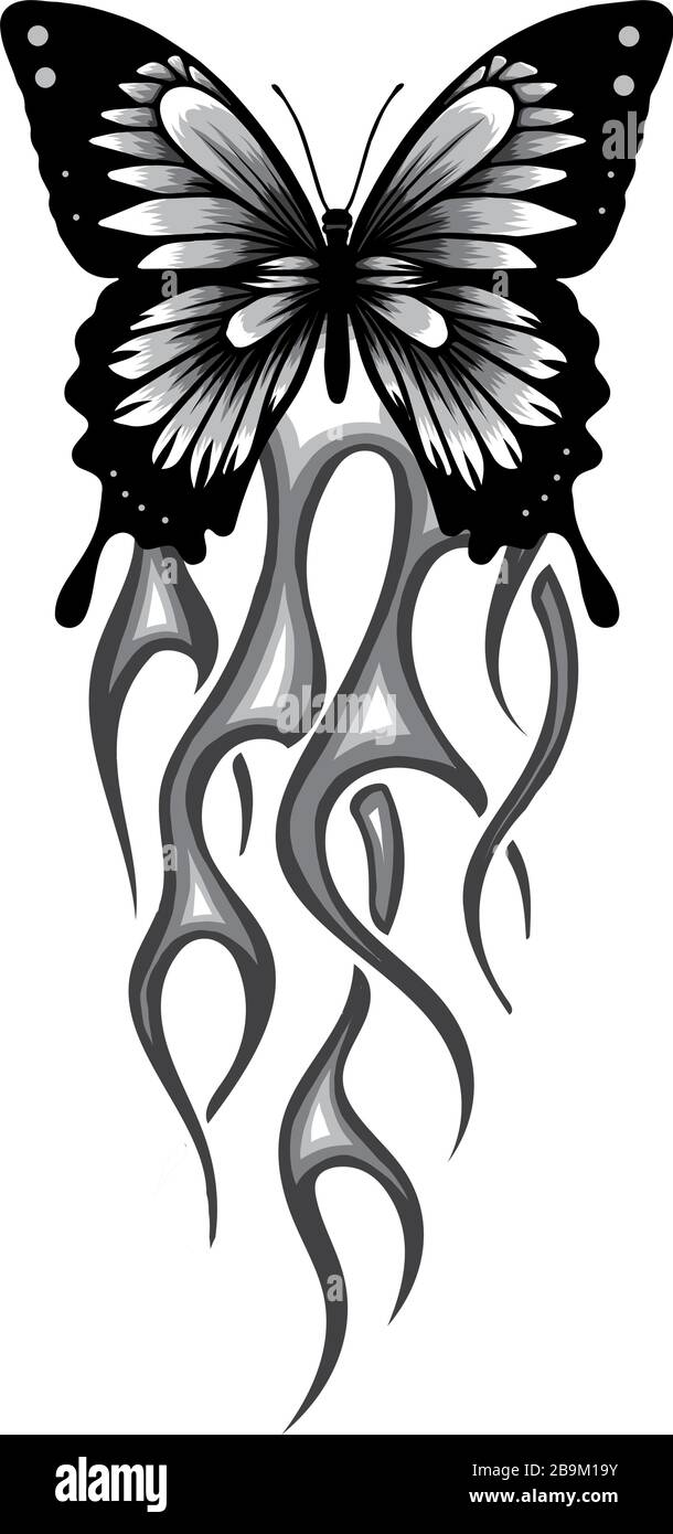 Monochromatische Vektordarstellung eines Schmetterlings aus Feuer Stock Vektor
