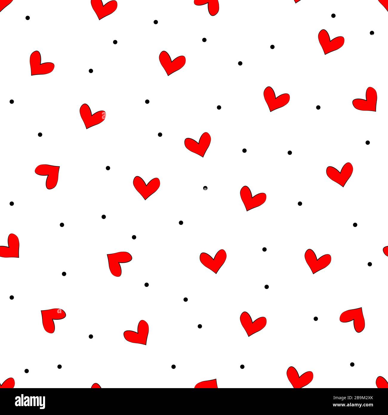 Elegante, niedliche Textur. Vektor nahtlose, einfache, sich wiederholende Textur mit chaotischen roten Herzen. Stock Vektor