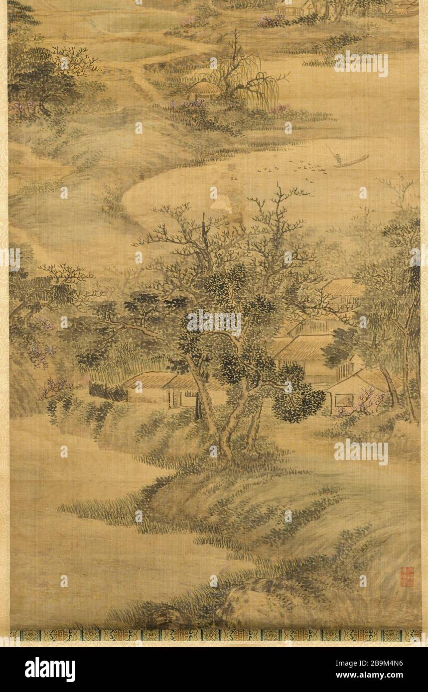 LANDSCAPE Xu Zhang (1694-1749). "Paysage". Encre et couleurs sur soie. Paris, musée Cernuschi. Stockfoto