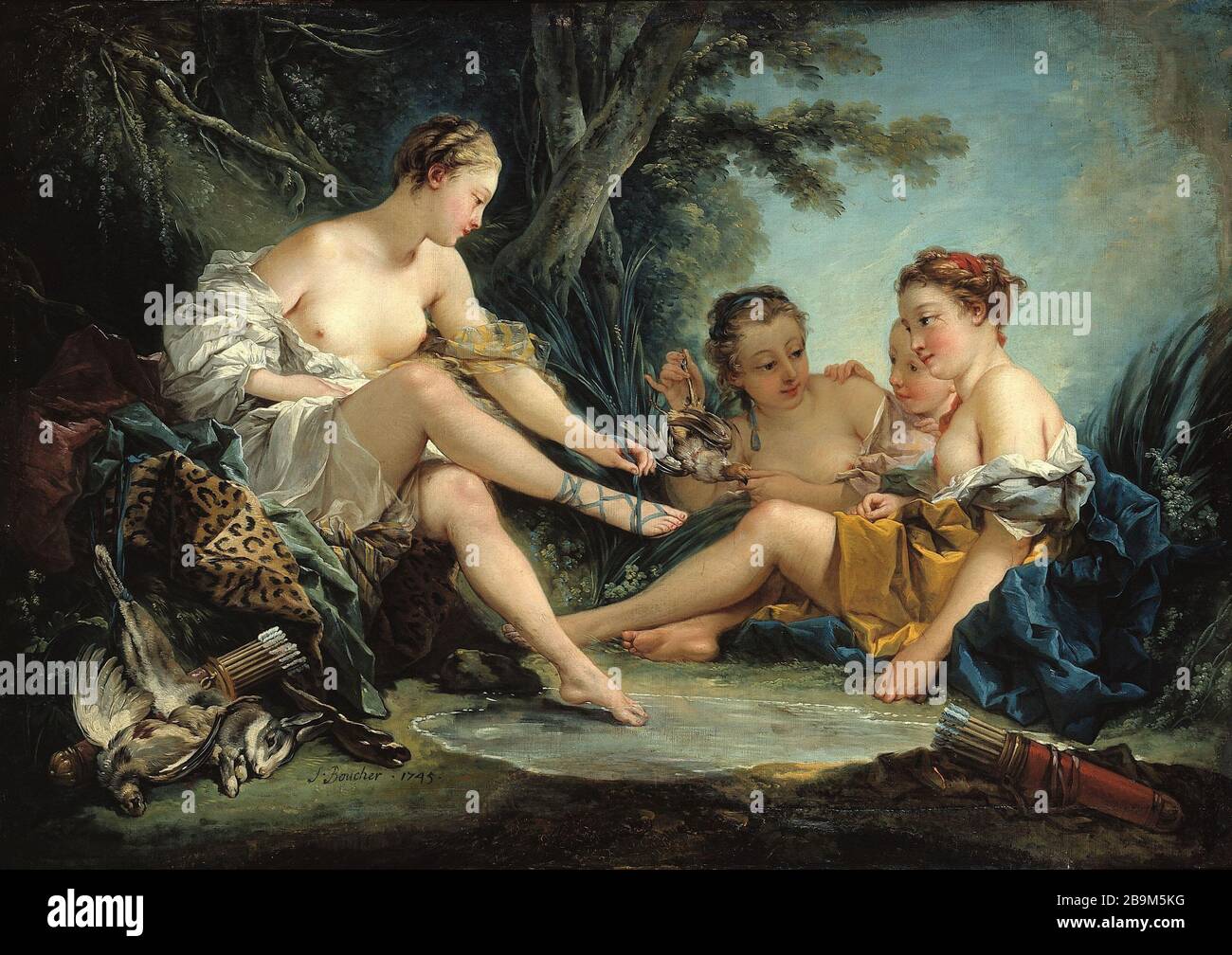 REST DER NYMPHEN - RÜCKKEHR DER JAGD DIANE FRANÇOIS BOUCHER (1703-1770). "Le Repos des nymphen" ou "Retour de chasse de Diane". Huile sur toile, 1745. Paris, musée Cognacq-Jay. Stockfoto