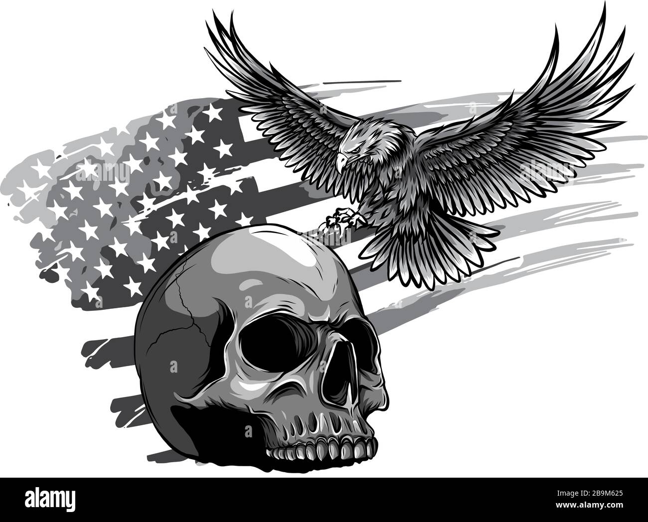 Monochromatisches Design für Eagle- und Skull-Vektorgrafiken Stock Vektor