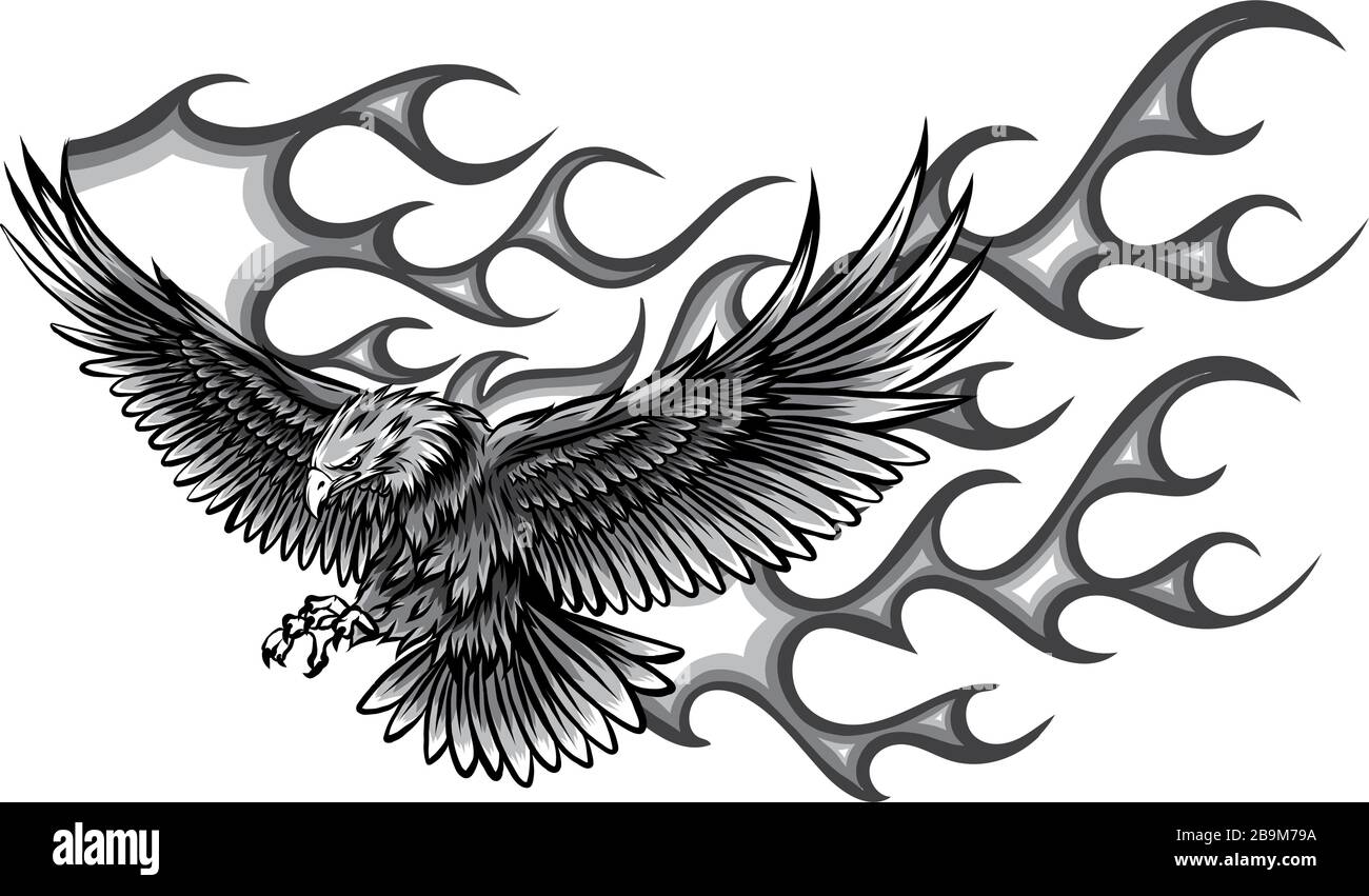 Monochromatischer Flammenadler - Fahrzeuggrafik. Bereit zum Schneiden von Vinyl. . Stock Vektor