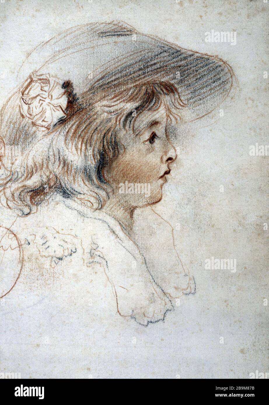 STAMMKIND Jean-Antoine Watteau (1684-1721). "tête d'enfant, entre 1718 et 1720". Sanguin, Crayon noir sur Papier. Paris, musée Cognacq-Jay. Stockfoto