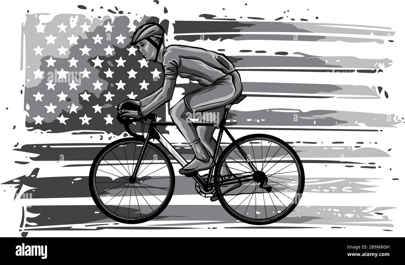 Monochromatische Silhouette eines Radfahrer-Männchens im Rennen. Illustration. Stock Vektor