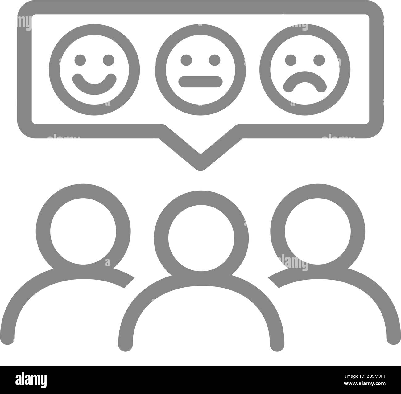 Menschen mit unterschiedlichen Emotionen im Symbol für Sprechblasenlinien. Glückliche oder traurige Kunden, positives und negatives Feedback-Symbol Stock Vektor