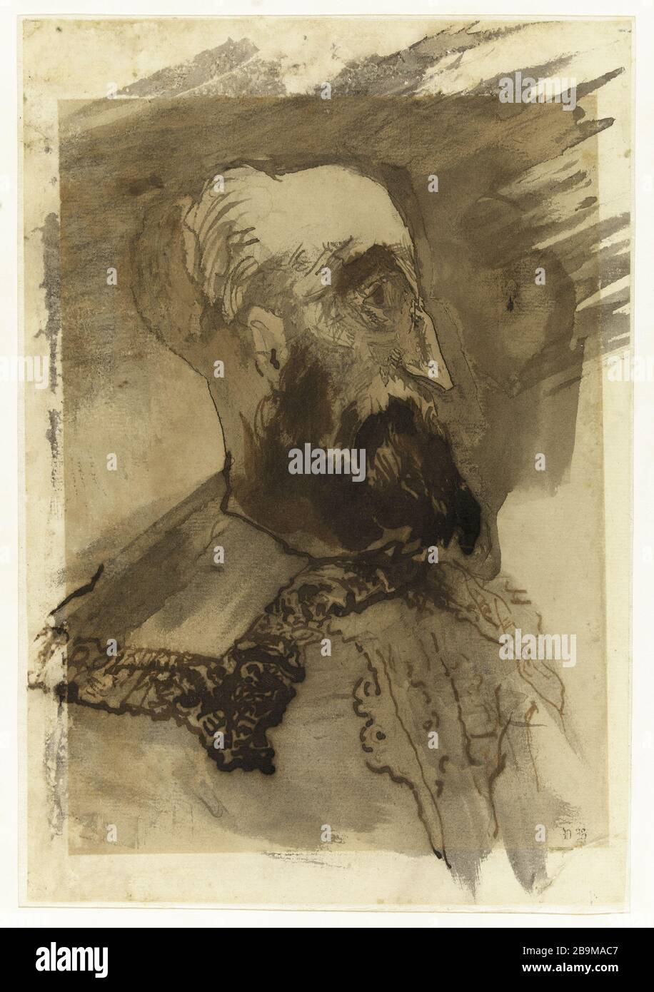 LEITER man BARBU Victor Hugo (1802-1885). "tête d'homme barbu". Plume et lavis d'encre brune, encre noire, fusain. Paris, Maison de Victor Hugo. Stockfoto