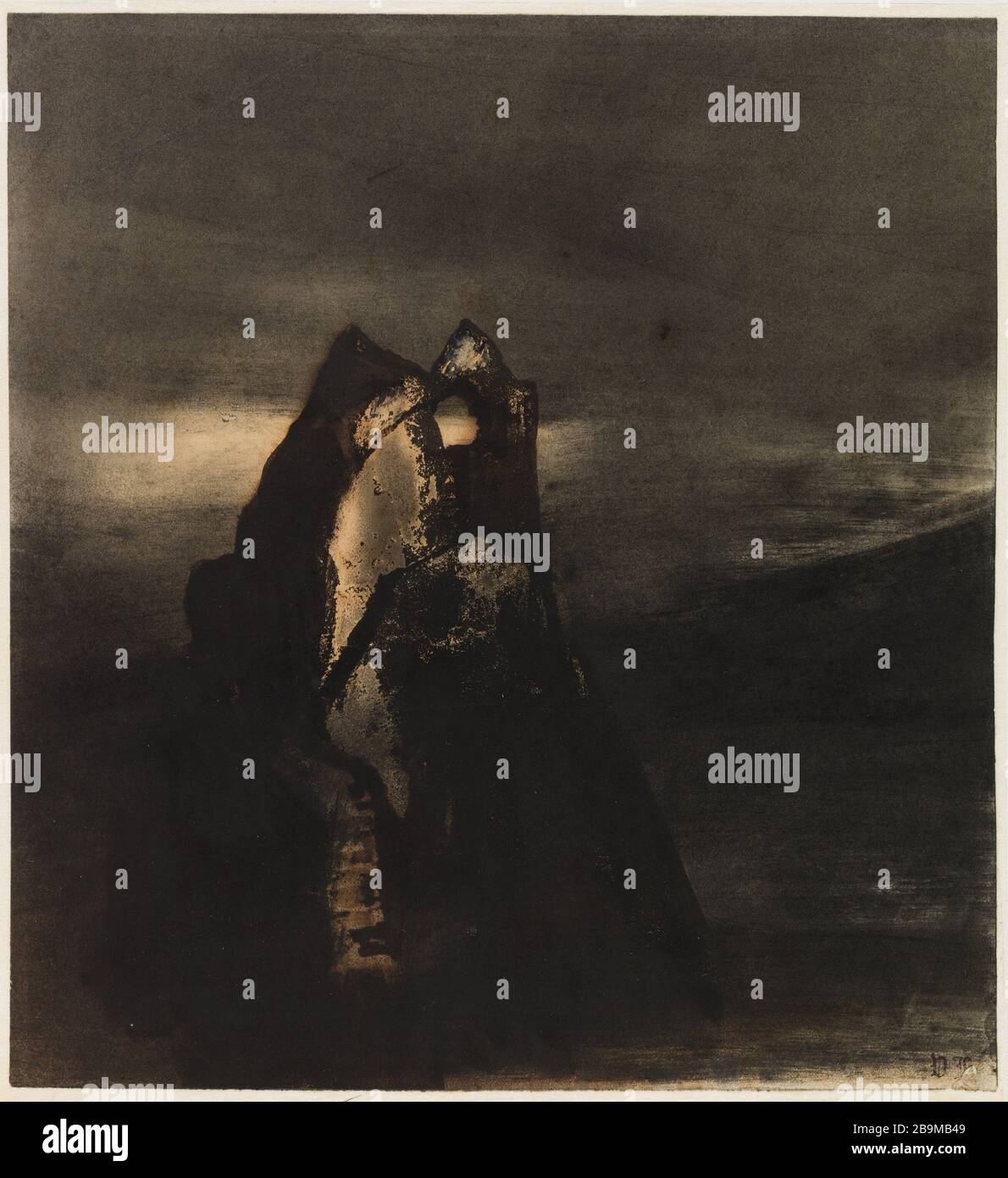 Erinnern Sie Sich An Den Schweizer Victor Hugo (1802-1885). "Souvenir de Suisse". Pinceau et encre brune, composé noir indélébile, pigment noir en poudre, avec rehauts de gouache blanche, Réserves par écran löslich et usage d'un Instrument perçant (aiguille ou Instrument analog), sur papier vélin. Cadre Peint. 1854-1855. Paris, Maison de Victor Hugo. Stockfoto