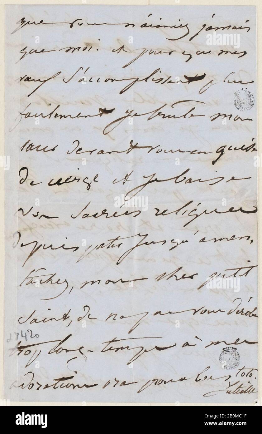 Juli 20 7 Uhr Samstagmorgen [1850] Juliette Drouet a Victor Hugo; 20 Juillet samedi matin 7h [1850]; Maison Victor Hugo - Paris Stockfoto
