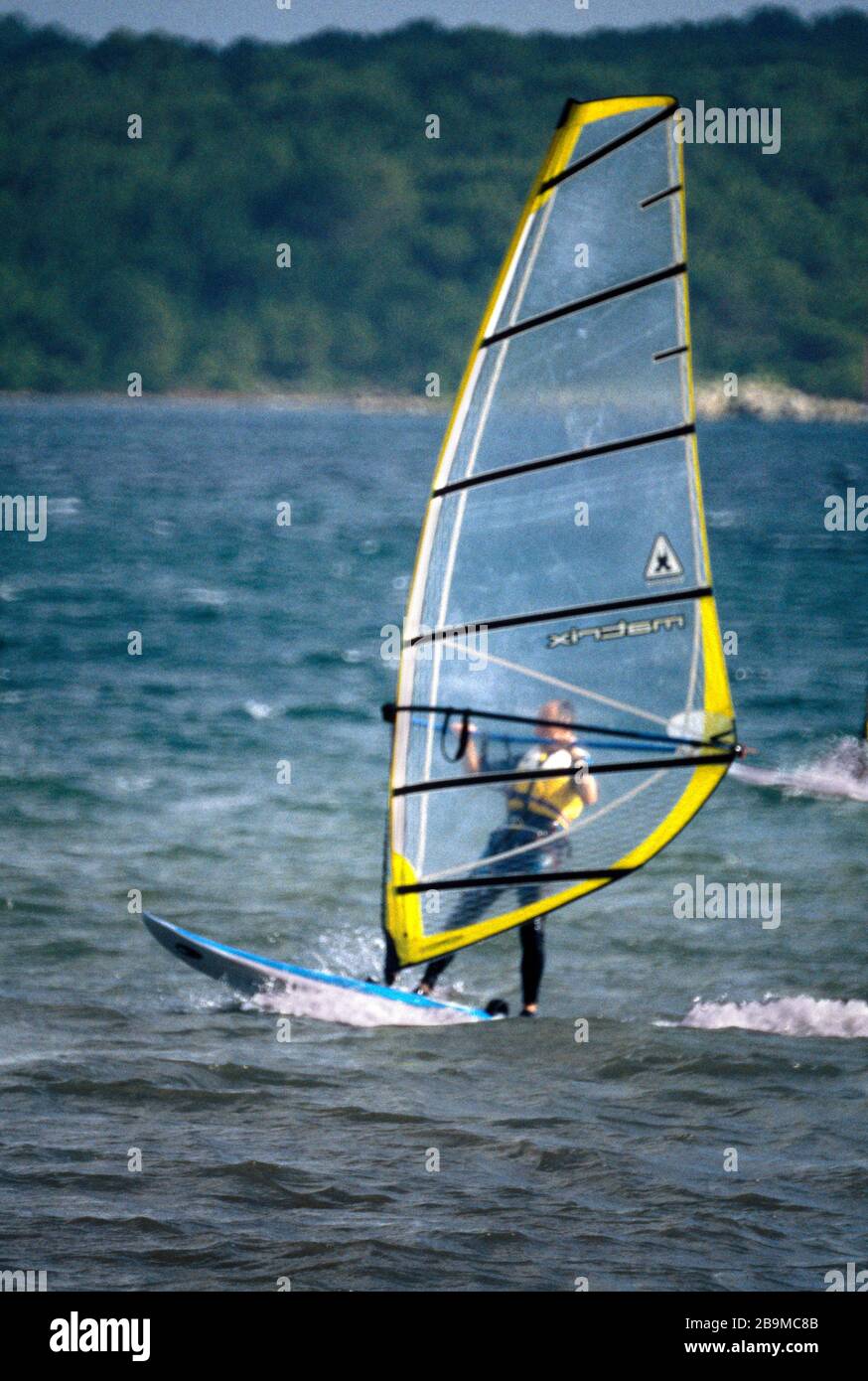 Menorca Balearen Spanien Fornells Windsurfer Stockfoto