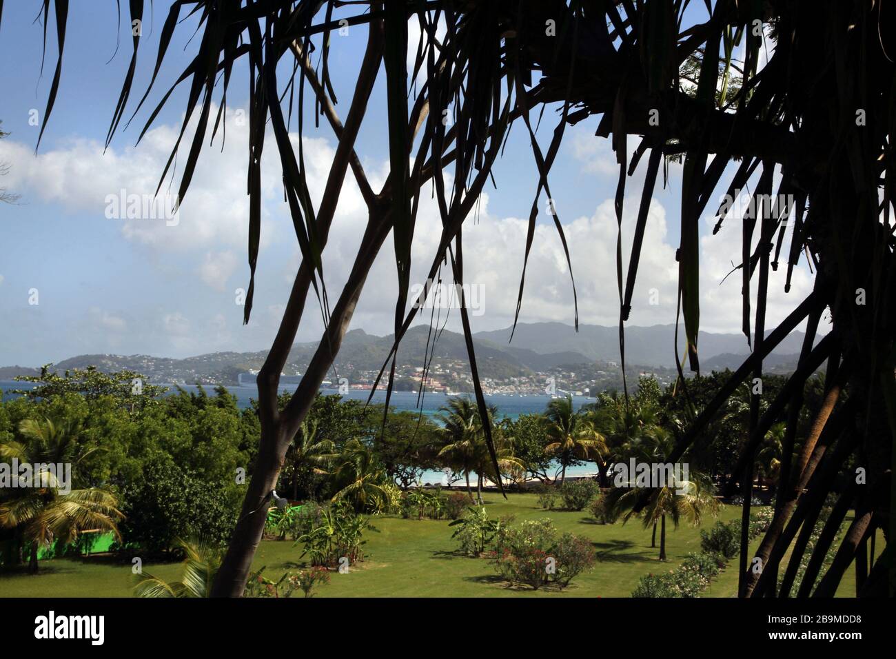 Grande Anse Beach Grenada Blick auf die Gärten, die zum Strand führen Stockfoto