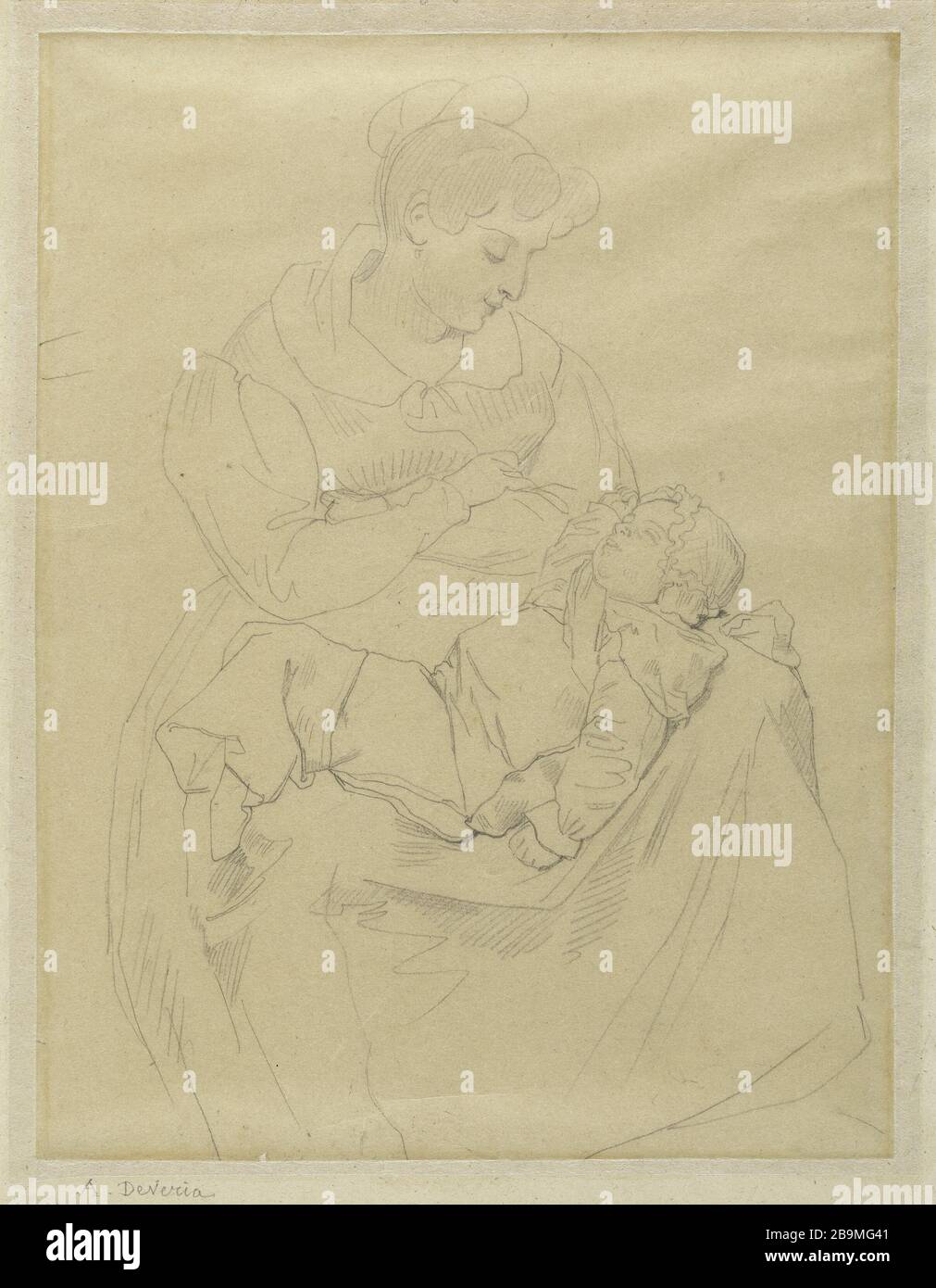 HUGO UND FRAU LEOPOLDINE Achille Devéria. "Ich Hugo et Léopoldine". Crayon de Graphit sur Papier calque. Vers. Paris, Maison de Victor Hugo. Stockfoto