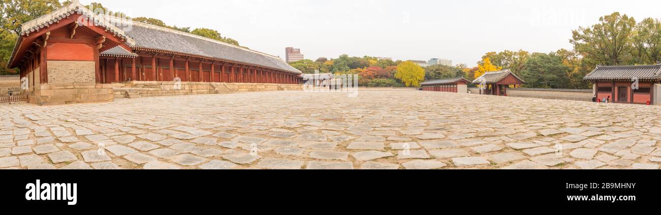 Seoul, Südkorea-22nd Okt 2018 - EIN Panoramablick auf den Jongmyo-Schrein Stockfoto