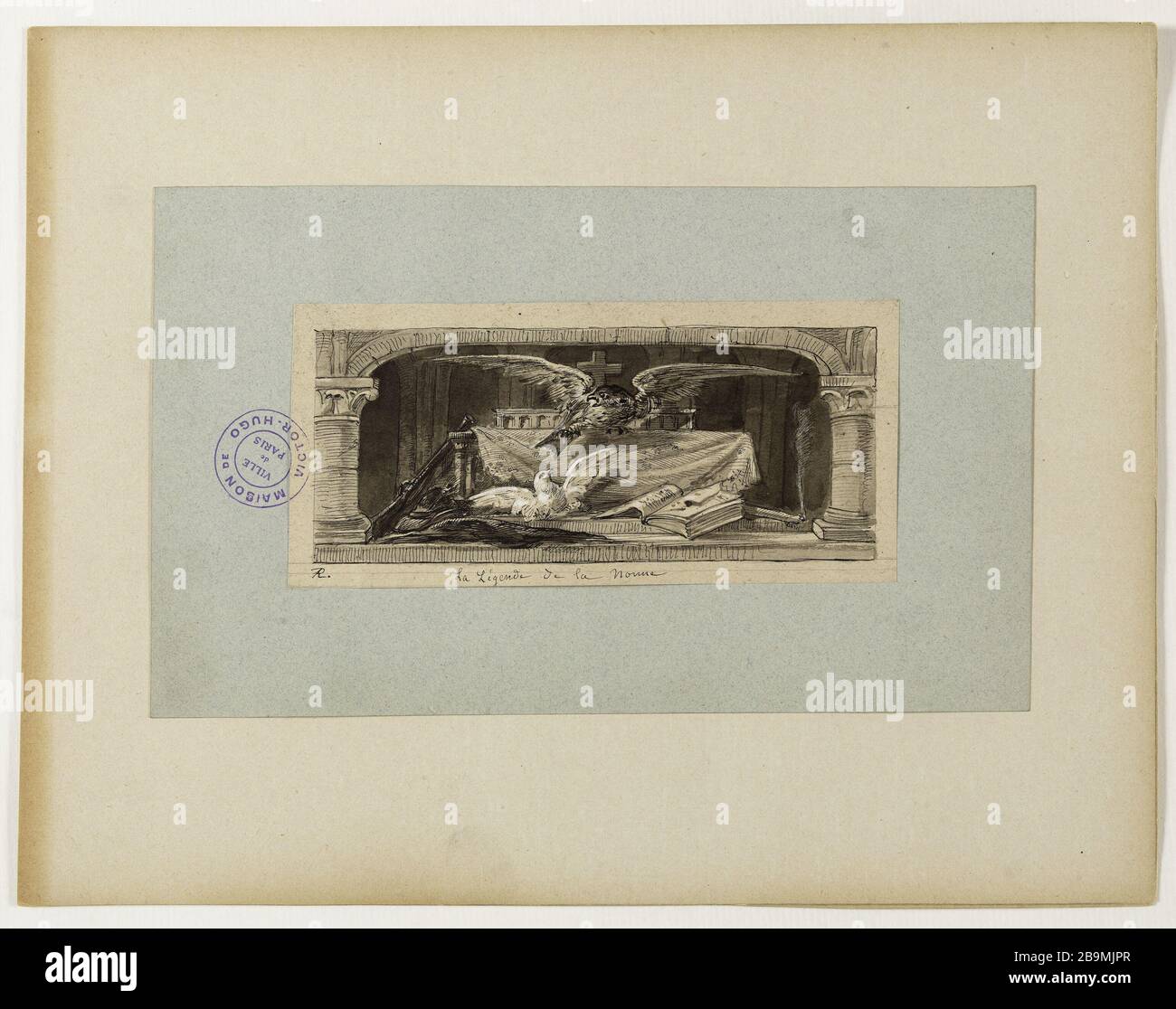 Die Legende der Nonne Paul-Henri Regereau, Peintre français. La Légende de la nonne. Crayon, plume et lavis d'encre avec rehauts de gouache blanche sur Papier. 1885. Paris, Maison de Victor Hugo. Stockfoto