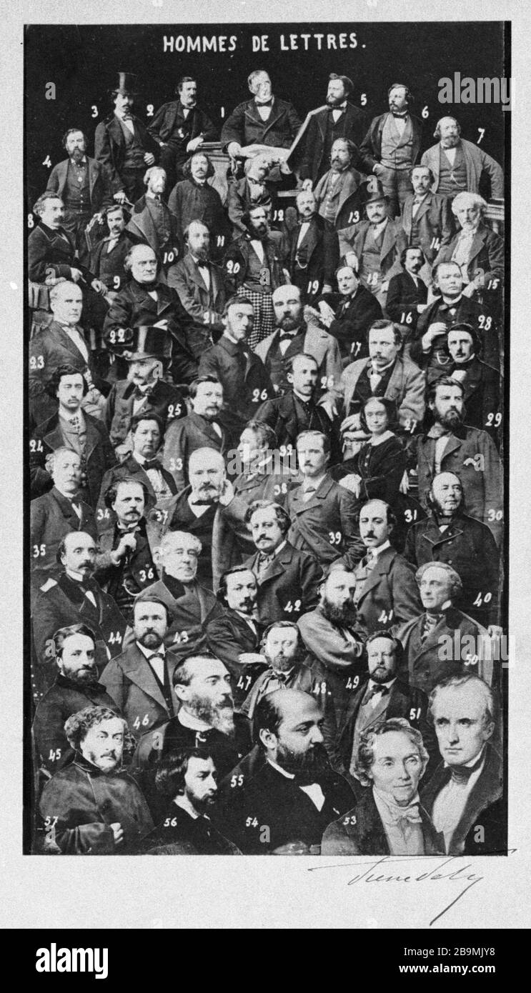 FOTOMOSAIK: DIE MÄNNER DER BUCHSTABEN "Photographie mosaïque: Les hommes de lettres" par Pierre Petit (1832-1909), 5 Mai 1861. Paris, Maison de Victor Hugo. Stockfoto