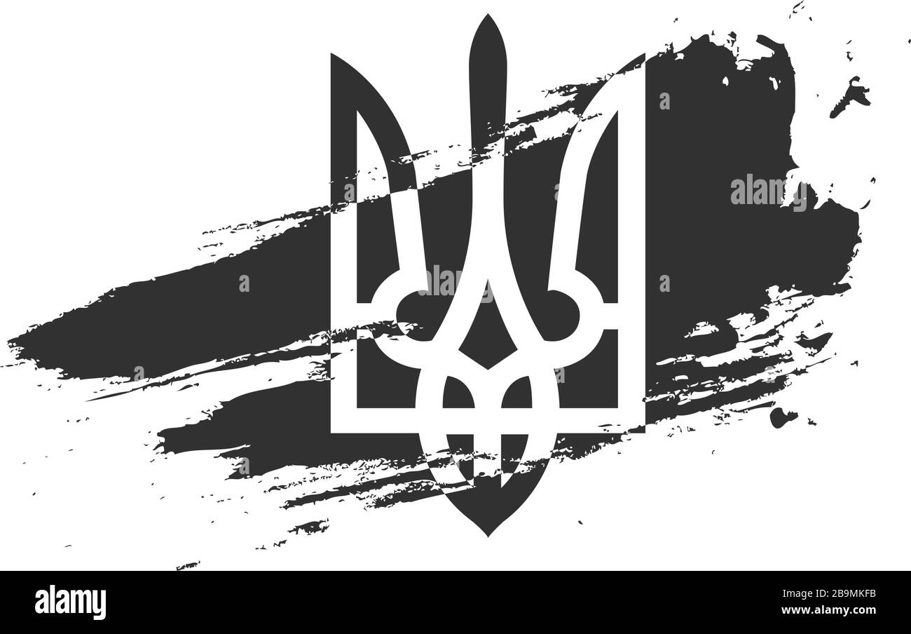 Tryzub. Schwarz gebürstetes ukrainisches Wappen, Tryzub-Dreizack-Nationalsymbol. Darstellung des Stock-Vektors auf weißem Hintergrund isoliert. Stock Vektor
