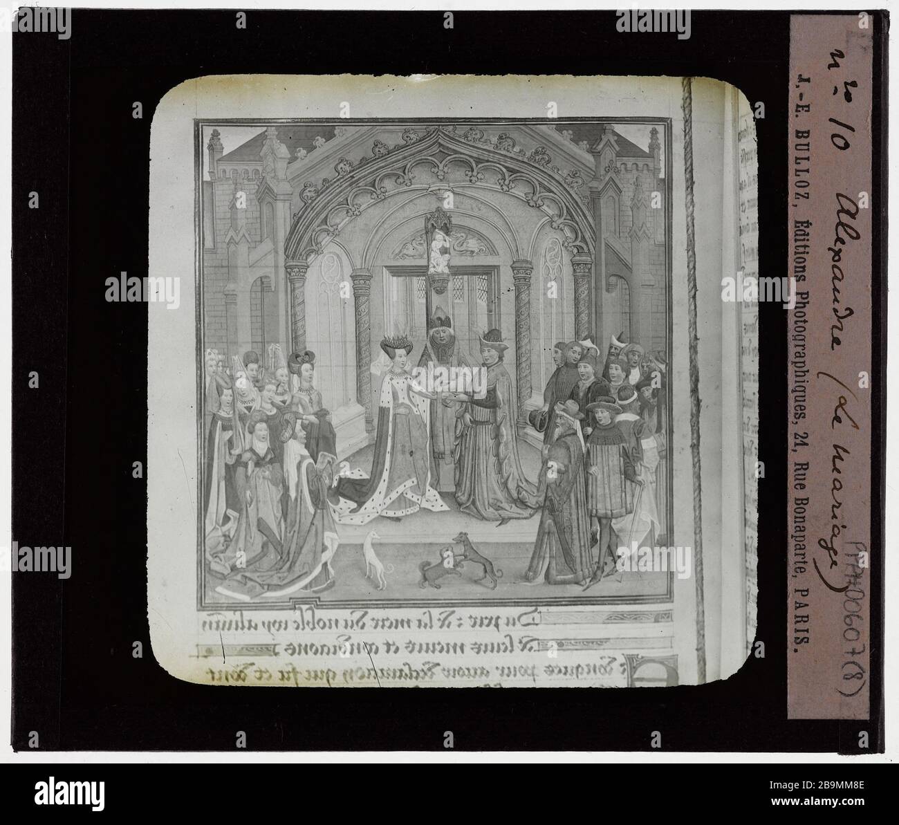 Handschriften. Alexander, Ehe Manuscrits. "Alexandre, le mariage". Plaque de projection noir et blanc. 1900-1930. Photographie de Jacques-Ernest Bulloz (1858-1942). Musée des Beaux-Arts de la Ville de Paris, Petit Palais. Stockfoto