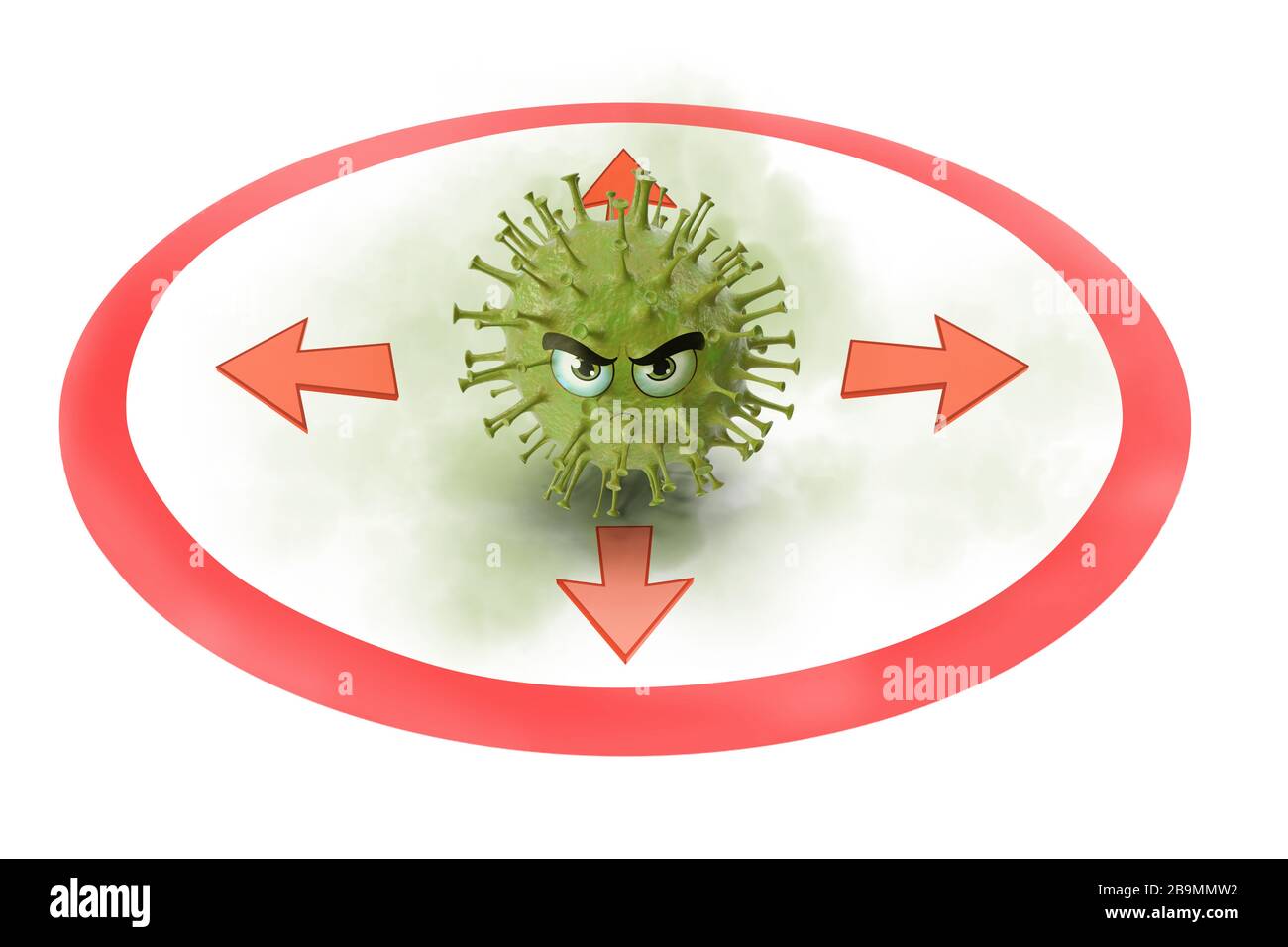 Halten Sie Abstand zum Virus, Infektionsrisiko 3D-Abbildung Stockfoto
