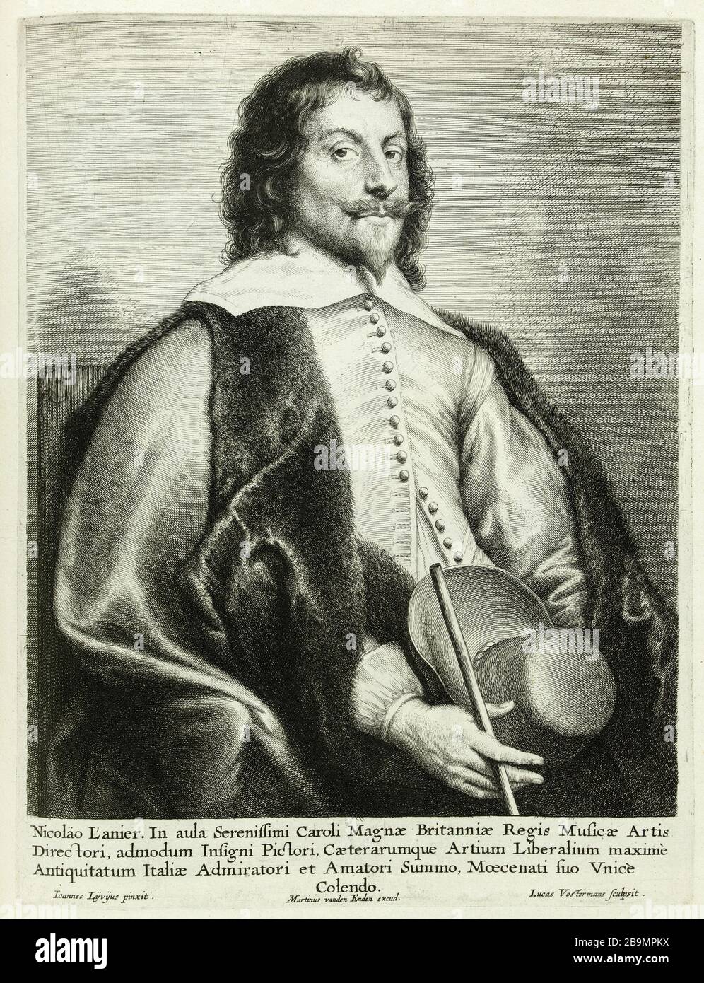 Lanier (Dutuit, Van Dyck) Jan Lievens (1607-1674). Portrait de Lanier (Dutuit, Van Dyck), extrait du recueil Debois. Eau-forte, burin sur Papier, 1600-1700. Musée des Beaux-Arts de la Ville de Paris, Petit Palais. Stockfoto