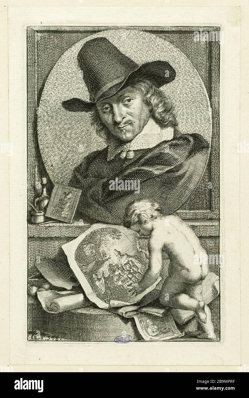Viertes Porträt von Van Ostade Adriaen Van Ostade (1610-1685). Jacobus Houbraken (1698-1780). quatrième Portrait de Van Ostade. Eau-forte et burin, XVIIème siècle Stockfoto