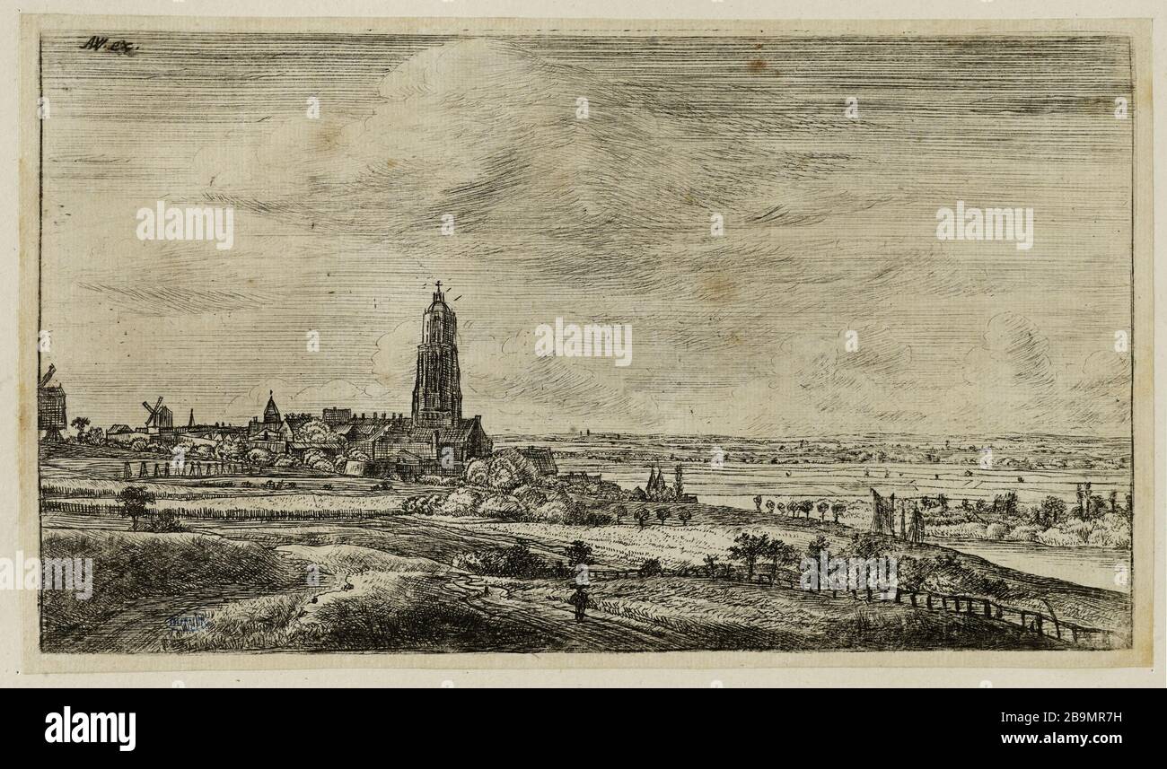 Vue du Rhenen (Hollstein 90) Anthonie Waterloo (1609-1690). Ruischer, Johannes (auteur du modèle). Vue du Rhenen (Hollstein 90). Eau-forte, XVIIème siècle. Musée des Beaux-Arts de la Ville de Paris, Petit Palais. Stockfoto