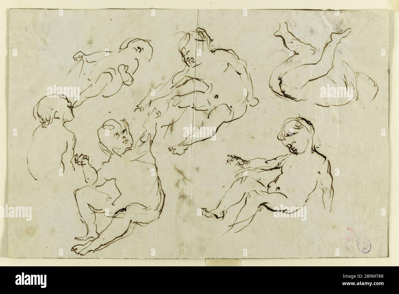 Studie von sechs Kindern in verschiedenen Positionen (S. 12 des Albums). Jean-Baptiste Carpeaux (1827-1875). Etüde de Six enfants dans différentes positions (S. 12 de l'Album). Dessin, entre 1870 und 1875. Musée des Beaux-Arts de la Ville de Paris, Petit Palais. Stockfoto