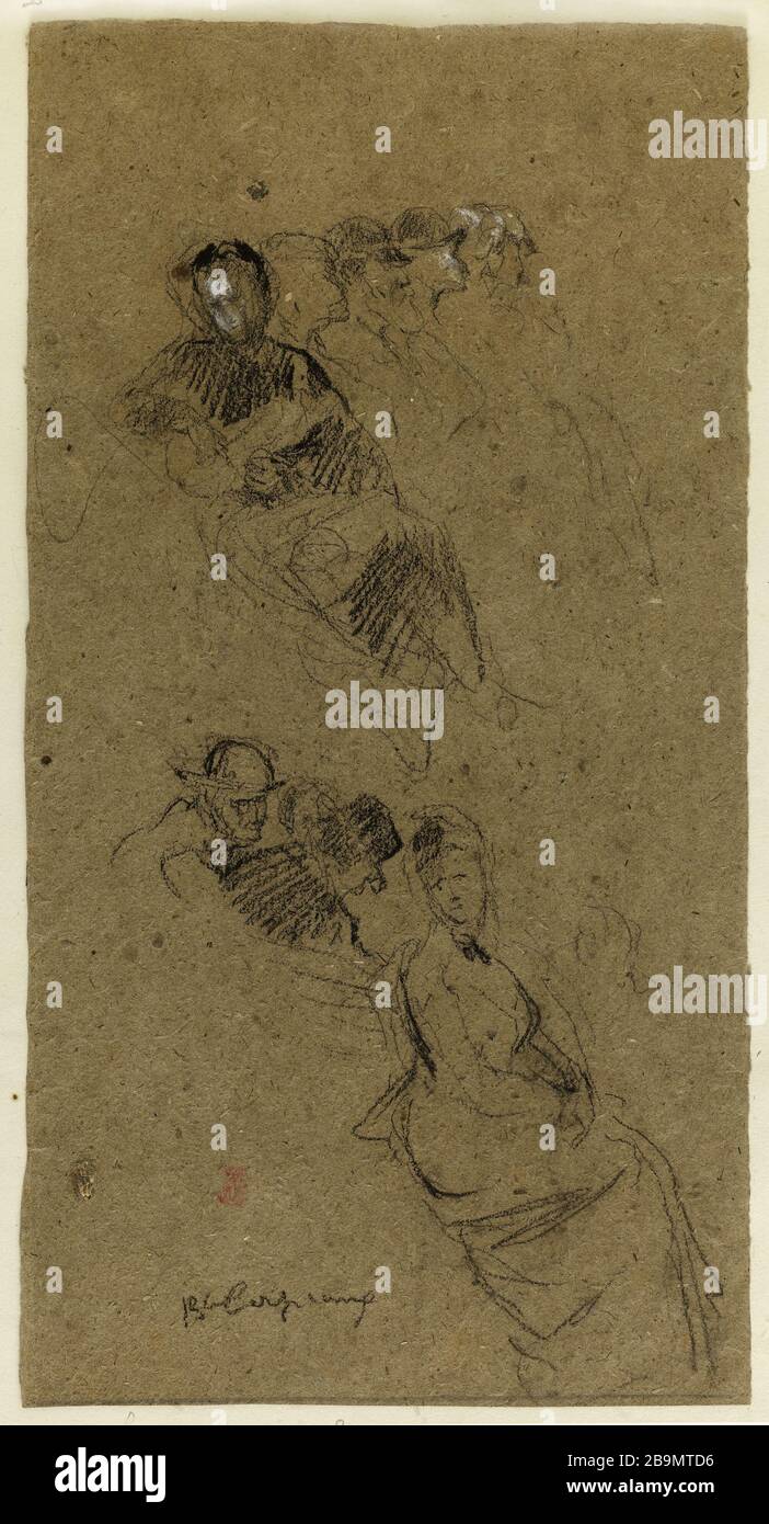Untersuchung von Zeichen, die in einem Bus sitzen (S. 72 des Albums). Jean-Baptiste Carpeaux (1827-1875). Etüde de personnages assis dans un omnibus (S. 72 de l'Album). Dessin, entre 1870 und 1875. Musée des Beaux-Arts de la Ville de Paris, Petit Palais. Stockfoto