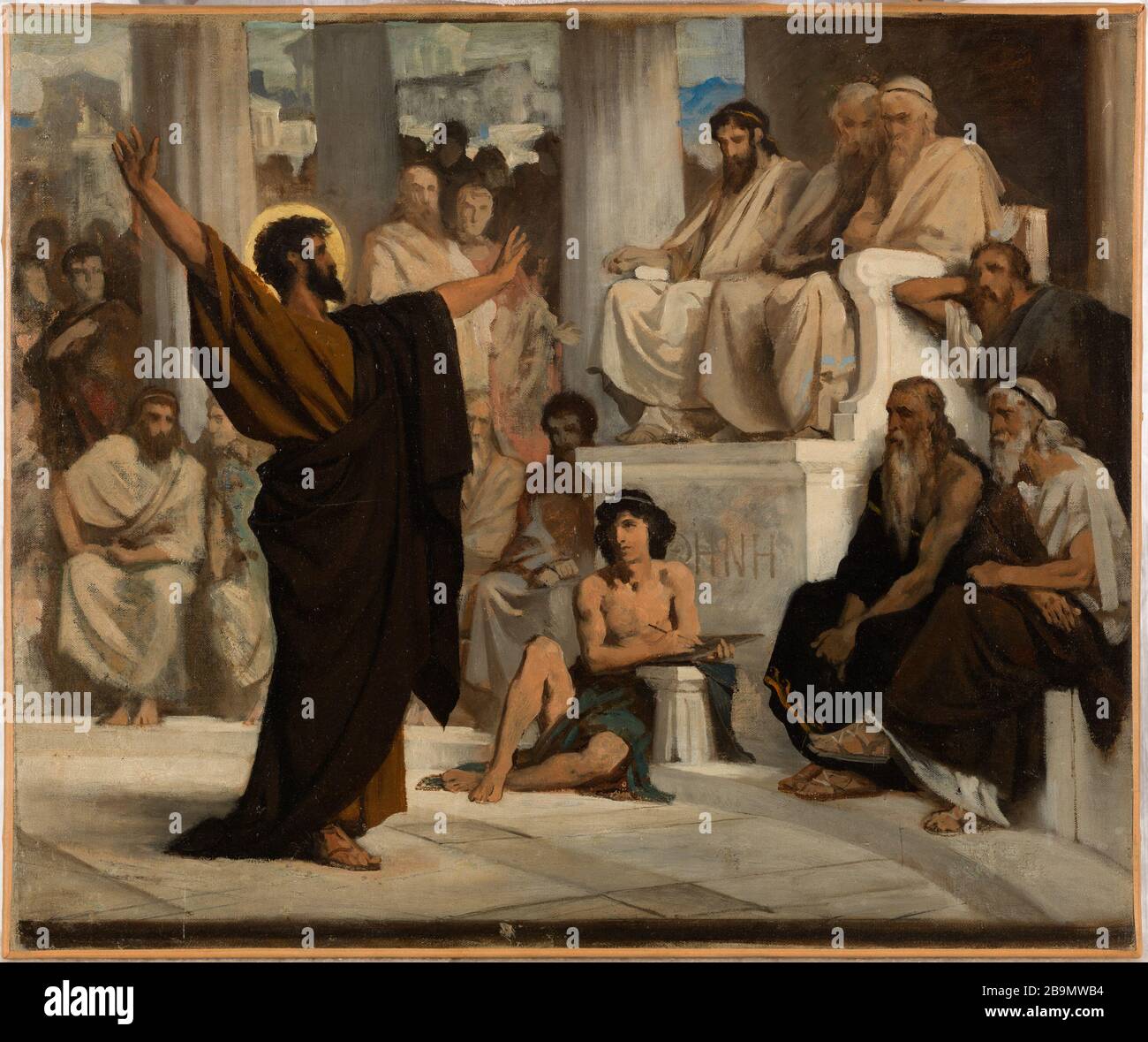 Skizze für die Kirche in Courbevoie: Sankt Paul der Areopagus Edouard Bernard Debat-Ponsan (1847-1913). Esquisse pour l'église Saint-Pierre-Saint-Paul de Courbevoie: 'Saint Paul devant l'Aréopage'. Huile sur toile. Im Jahr 1876. Musée des Beaux-Arts de la Ville de Paris, Petit Palais. Stockfoto