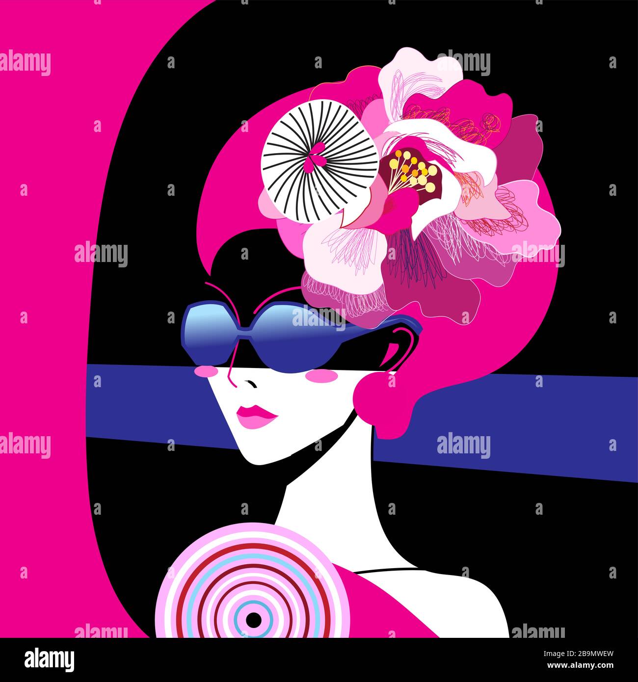 Schöne Grafik Retro Stil vector Portrait einer Super Mädchen auf einem hellen Hintergrund für Werbung Stock Vektor