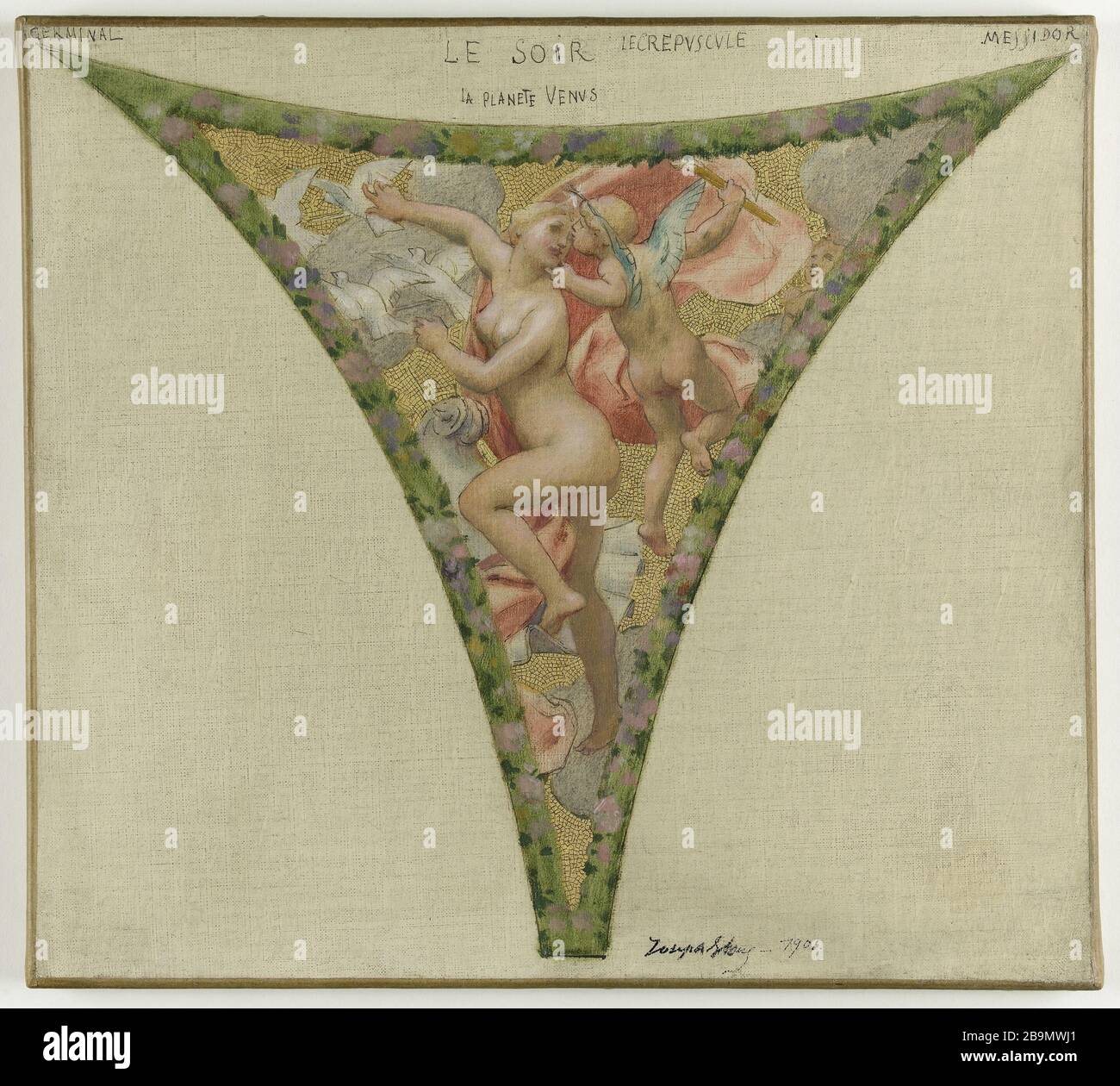 Skizze für das Treppenhaus der Feste des Rathauses. Der Abend Joseph Blanc (1846-1904/05). Esquisse pour l'escalier des fêtes de l'Hôtel de Ville. Le Soir. Huile sur toile, 1889. Musée des Beaux-Arts de la Ville de Paris, Petit Palais. Stockfoto