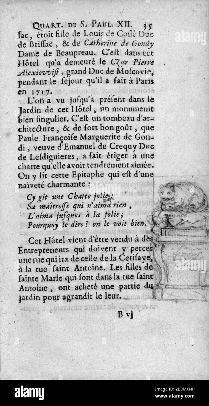 SKIZZENBUCH DIE PARISER BESCHREIBUNG UND UMGEBUNG von Gabriel de Saint-Aubin (1724-1780). Croquis Seite 35 du Volume IV de 'La Description de Paris et de ses environs' par Piganiol de La Force (1770-1780). Musée des Beaux-Arts de la Ville de Paris, Petit Palais. Stockfoto