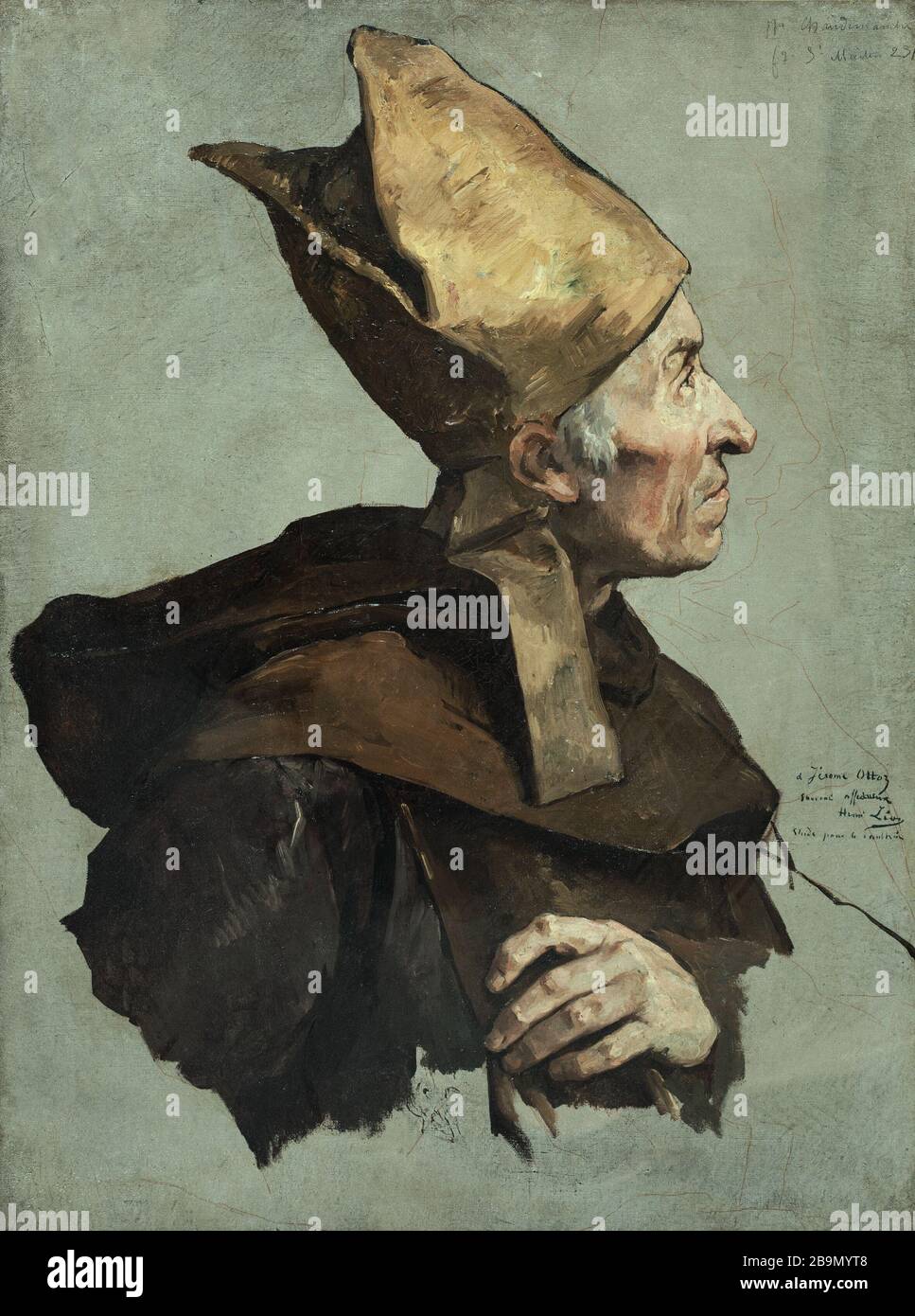 Ein Bischof, Detailskizze für die Krönung von Karl dem 1. Jahrhundert, Pantheon Henri Léopold Lévy (1840-1904/05). "UN évêque", esquisse de détail pour le Couronnement de Karl dem großen, Panthéon. Huile sur toile. Im Jahr 1984. Musée des Beaux-Arts de la Ville de Paris, Petit Palais. Stockfoto