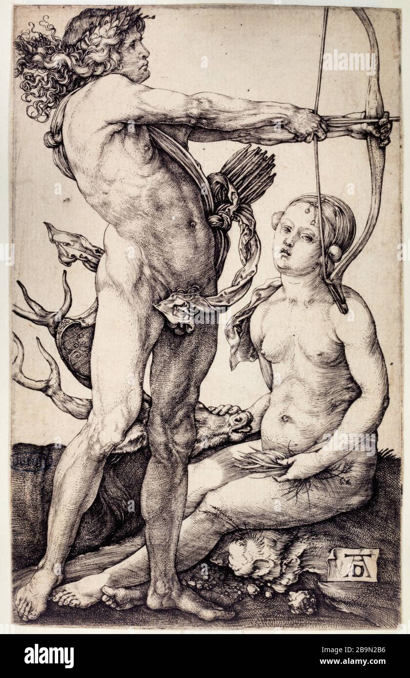 Apollo und Diana (Bartsch 68) Albrecht Dürer (1471-1528). Apollon et Diane (Bartsch 68). 1504-1505. Musée des Beaux-Arts de la Ville de Paris, Petit Palais. Stockfoto