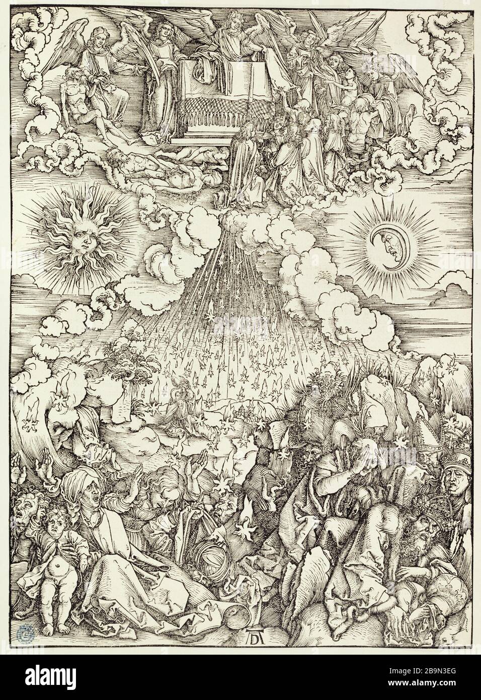 Die Apokalypse (deutsche Ausgabe): Die Eröffnung des fünften und sechsten Siegels (Bartsch 65) Albrecht Dürer (1471-1528). L'Apocalypse (Edition allemande) : L'Ouverture des cinquième et sixième sceaux (Bartsch 65). 1497. Musée des Beaux-Arts de la Ville de Paris, Petit Palais. Stockfoto