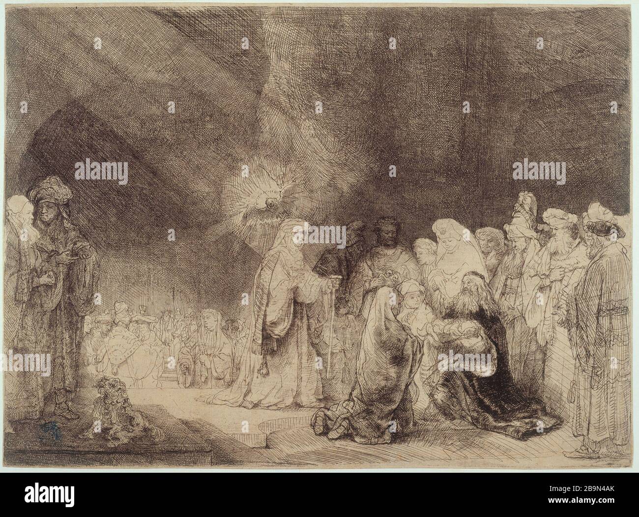 DIE PRÄSENTATION IM TEMPEL Harmensz van Rijn Rembrandt (1606-1669). 'La présentation au tempel, (B 49 - 2ème état, 1ère épreuve), vers 1639. Musée des Beaux-Arts de la Ville de Paris, Petit Palais. Stockfoto