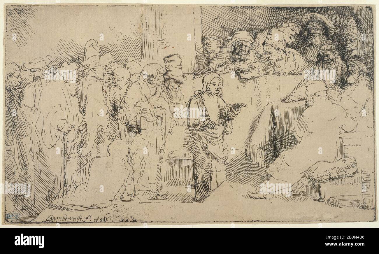 Der Diskusant CHRISTUS MIT ÄRZTEN DES GESETZES Harmenszoon van Rijn Rembrandt (1606-1669). "Le Christ discutant avec les Docteurs de la loi". (B 65 - 1er état), 1652. Musée des Beaux-arts de la Ville de Paris, Petit Palais. Stockfoto