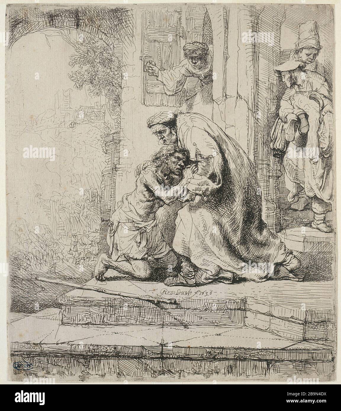 DIE RÜCKKEHR DES VERLORENEN SOHNES Harmensz Van Rijn Rembrandt (1606-1669). "Le Retour du fils profigue (B 91 - état unique), 1636". Musée des Beaux-Arts de la Ville de Paris, Petit Palais. Stockfoto